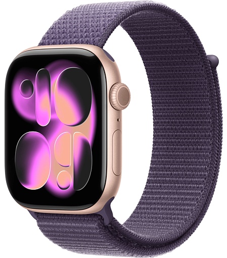 Apple Watch Series 11 42mm, Rose Gold Aluminum Case with Sport Loop Purple Fog